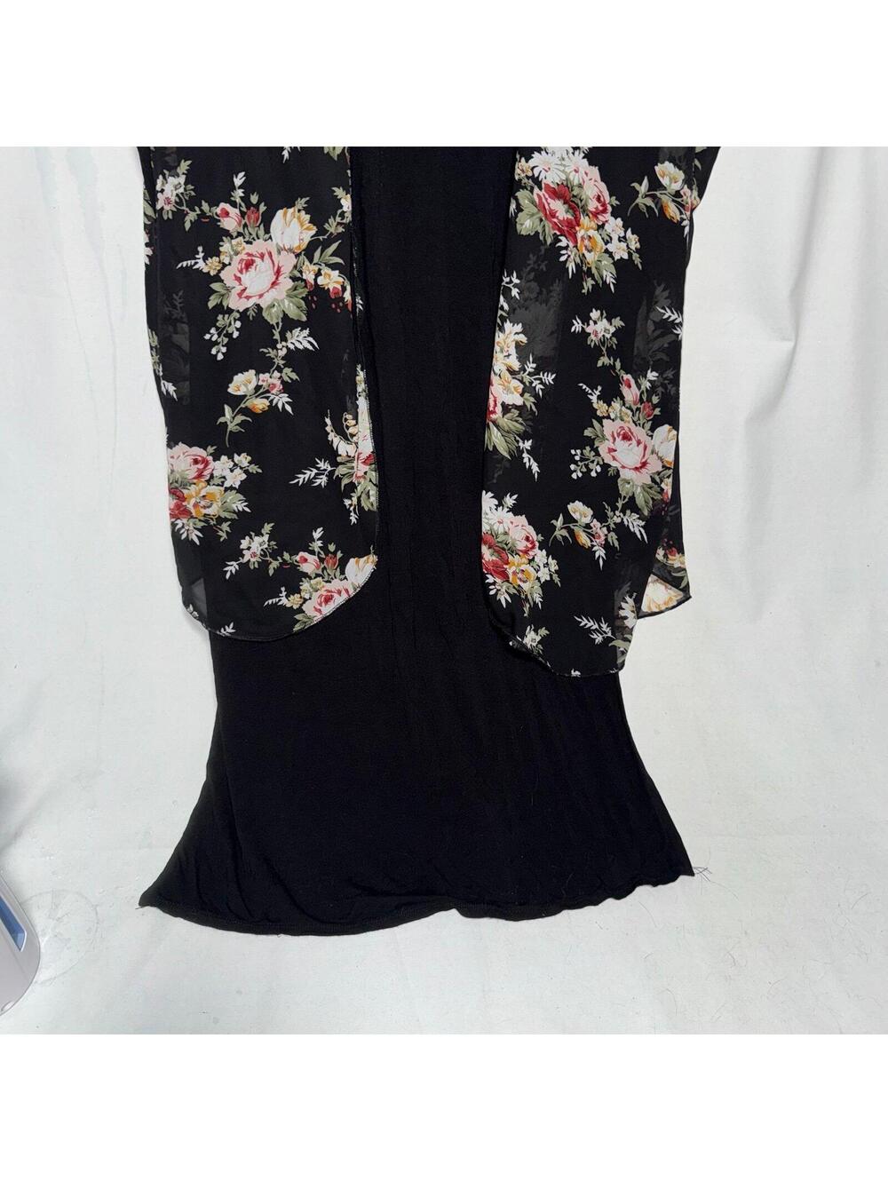 Black maxi dress with sheer floral kimono vibe sportswear 1x - Picture 3 of 7